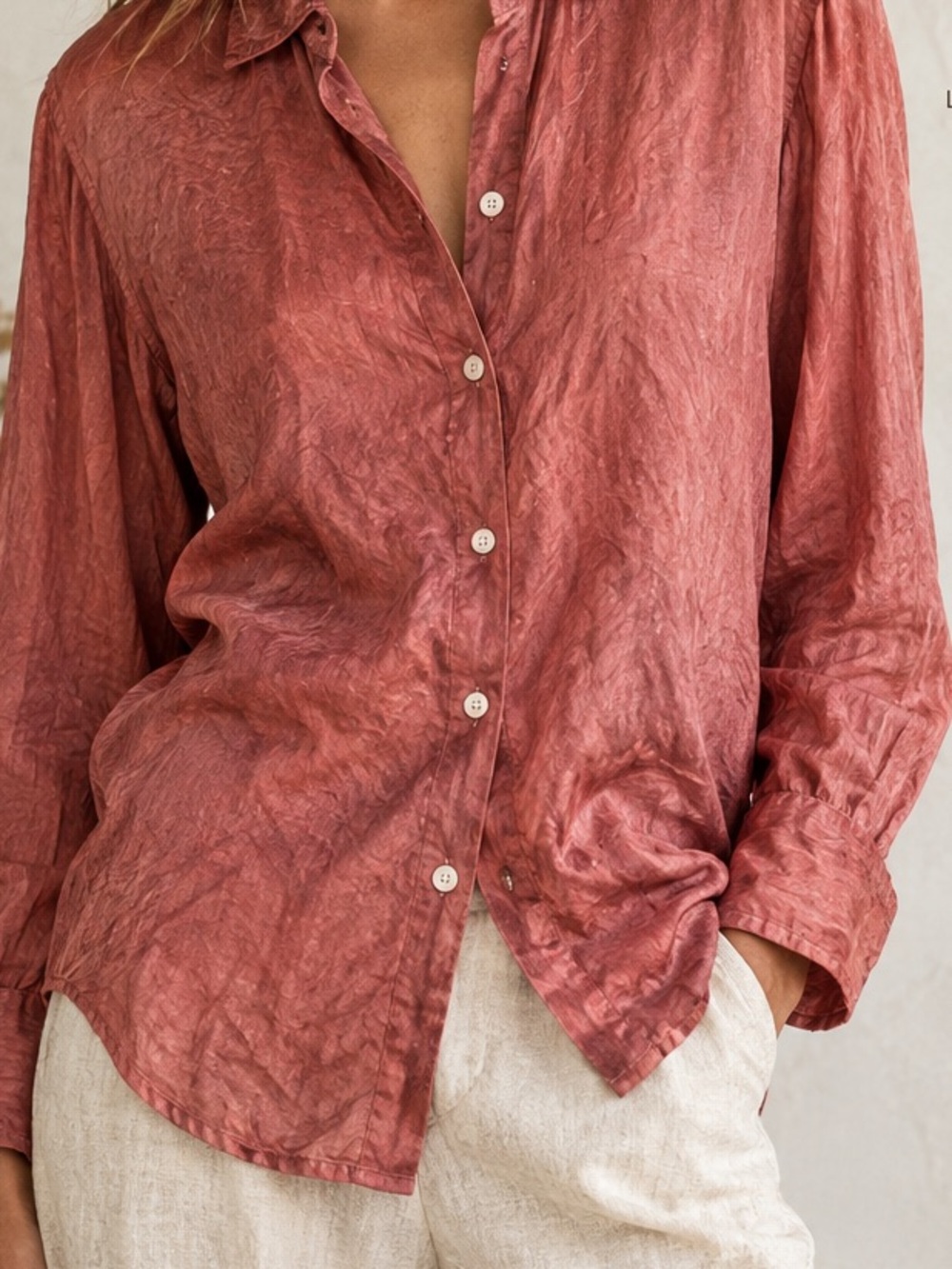 Rudy Jude wild silk Tony shirt women’s button front blouse light red M top